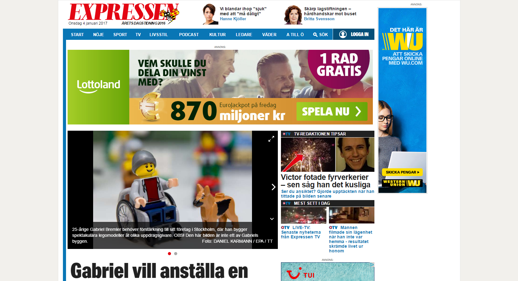 Gabriel vill anst&auml;lla en legobyggare p&aring; heltid